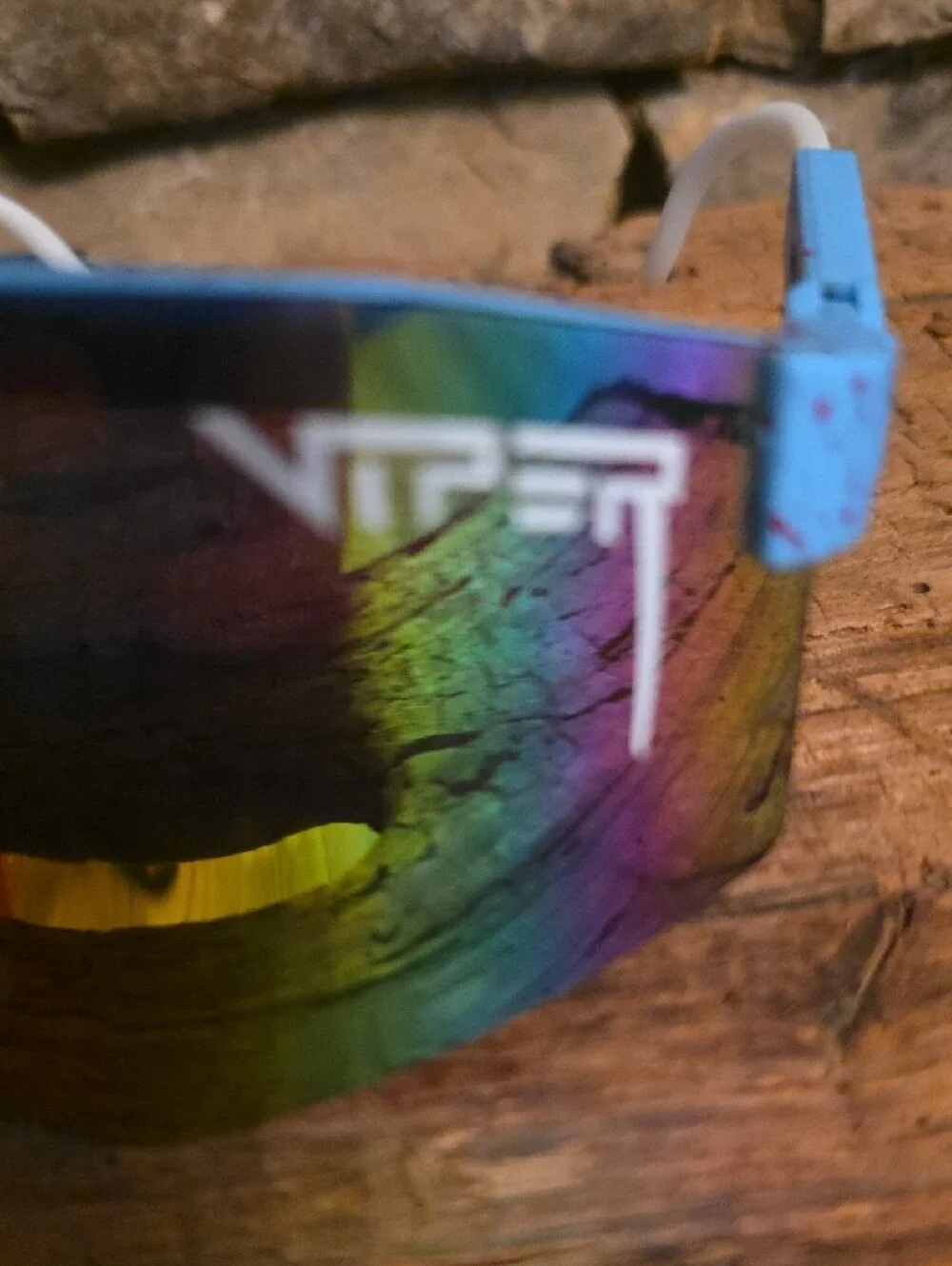 Pit Viper Blue Frame Sunglasses with Rainbow Mirrored Lens